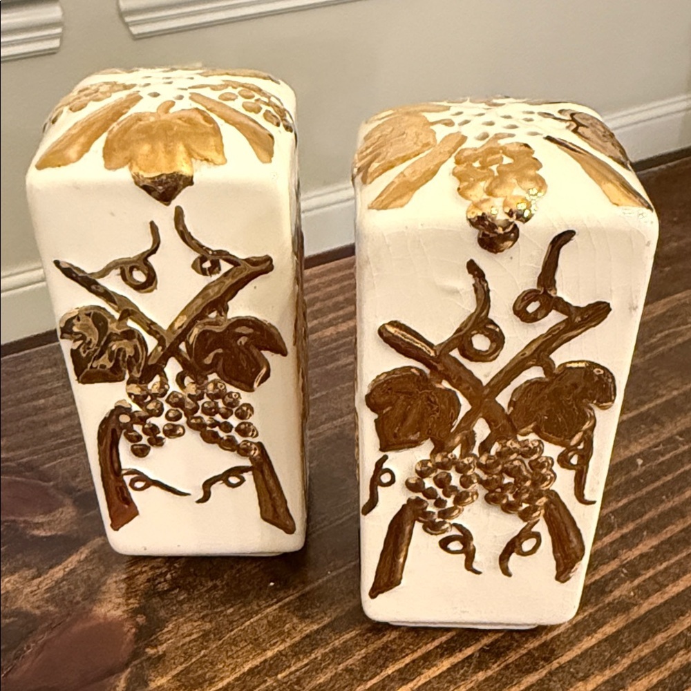 Elegant Gold and Cream Ceramic Salt and Pepper Shakers